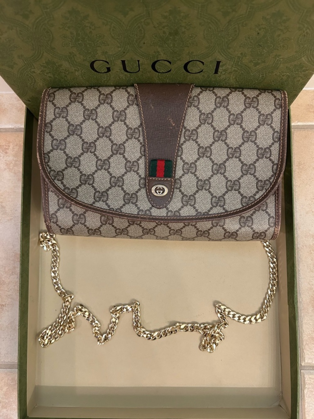 Gucci Brown Monogram GG Cross Bag